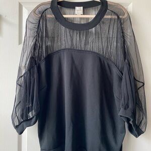 Anthropologie Maeve Elegant Black Sheer Sleeve Sweatshirt Top